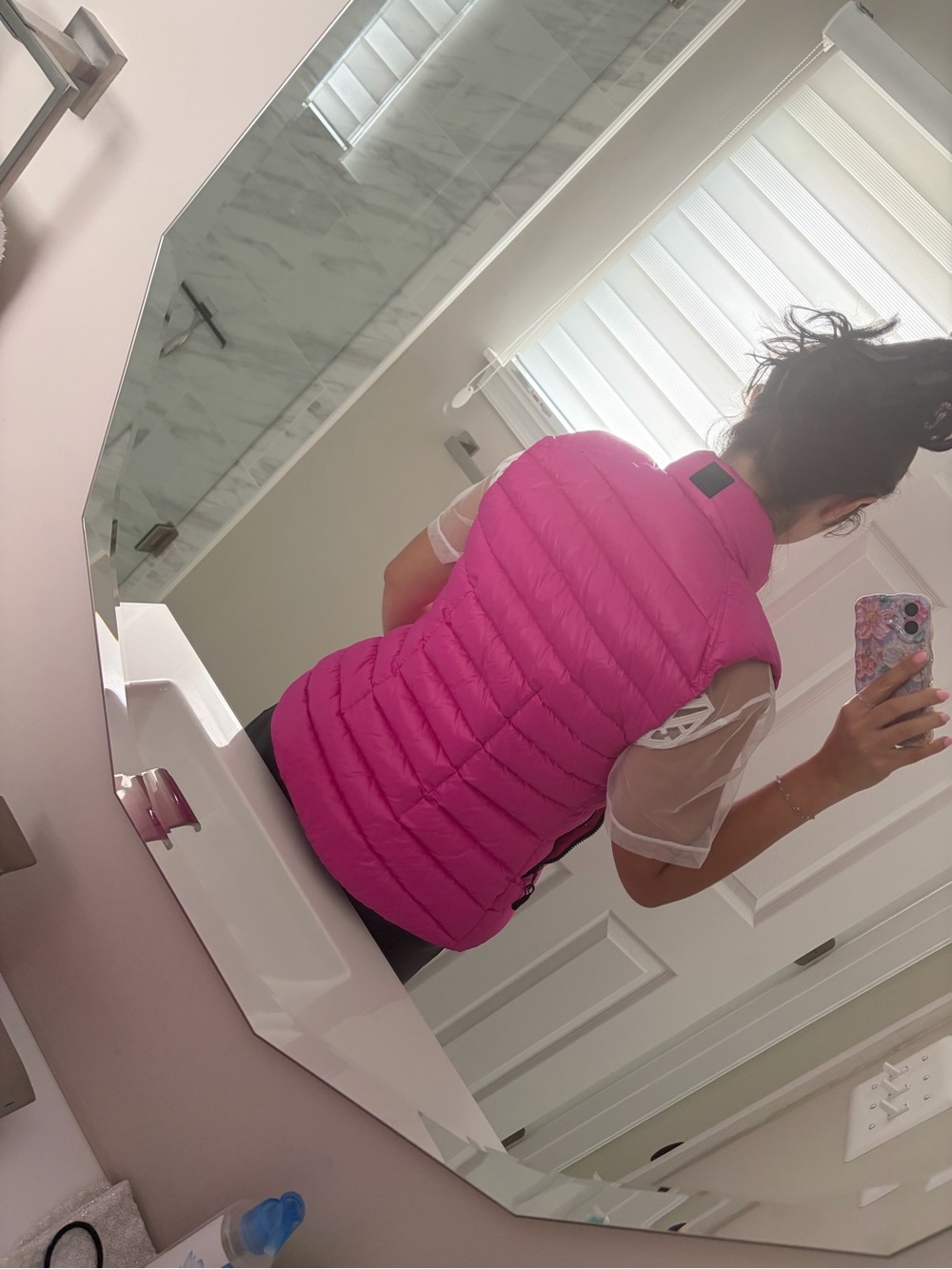 SAM. Hot Pink Quilted Down-Style Vest with Black Trim - Picture 5 of 5